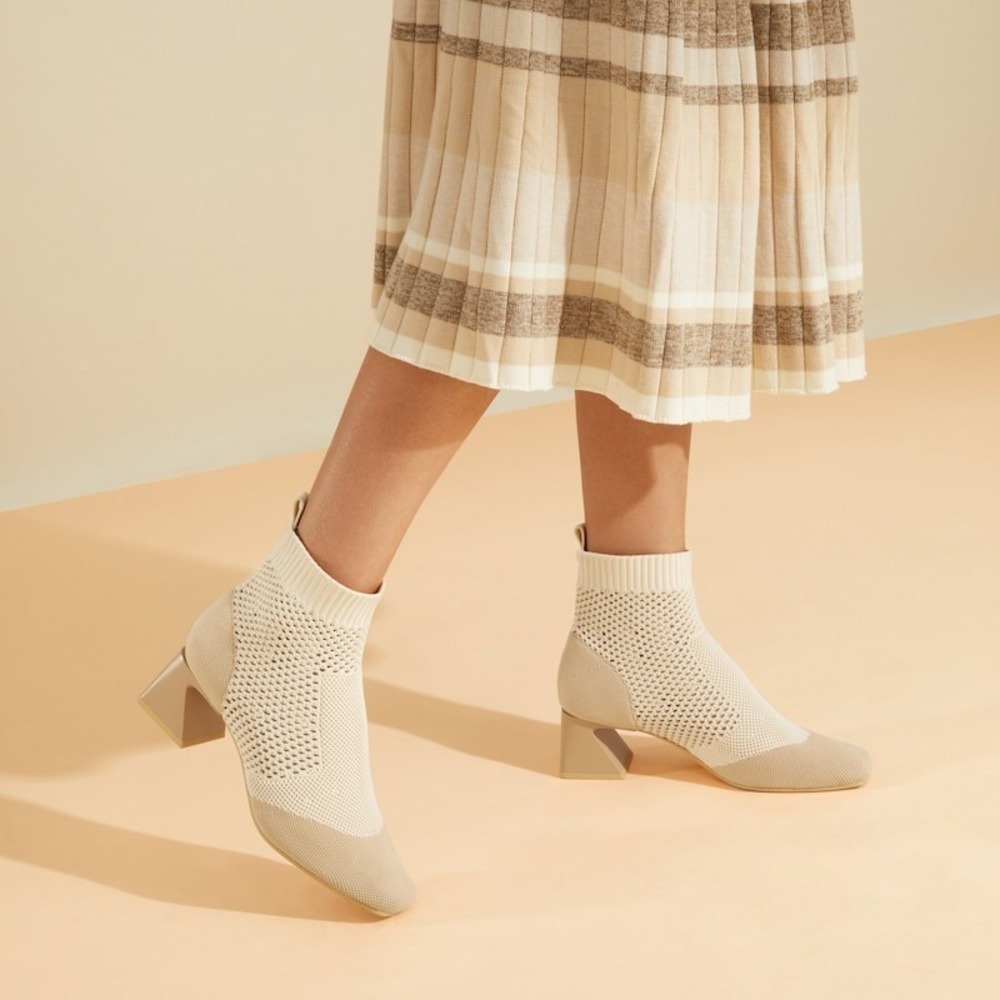 VIVAIA Block Heel Knit Ankle Boots Beige Toe Comfortable‎ Booties EU/38.5 US/7.5